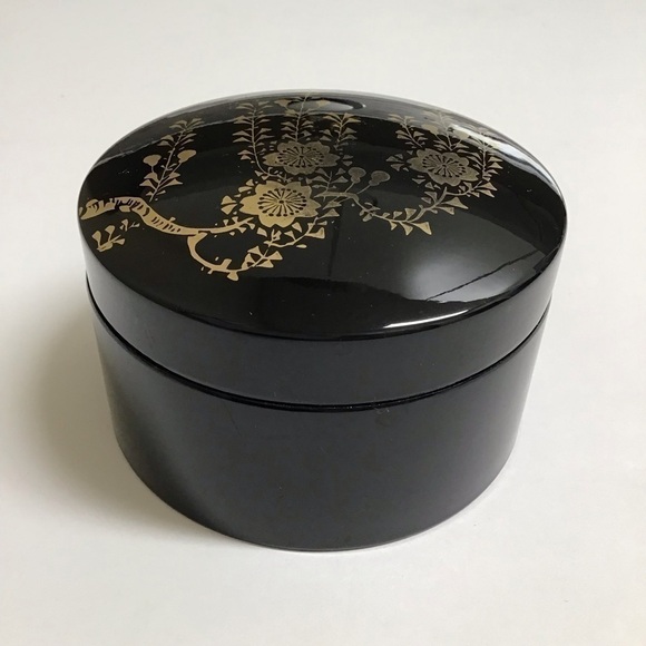 Vintage Japanese Black Lacquerware Box 6 Round Coasters Bamboo Cherry Blossom - Picture 12 of 12